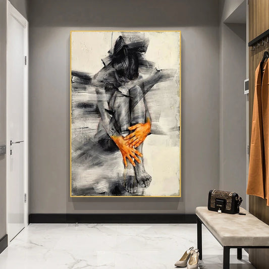 Abstract Nude Woman Art Figure Posters Canvas Painting Black and White Wall Art Picture for Living Room Home Decor (No Frame)