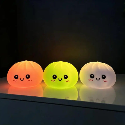 Creative Squishy Dumpling LED Night Light Pressable Stress Relief Toy Cute Decor Lamp for Birthday Party Baby Shower