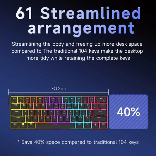 AJAZZ NK61 Wired Mechanical Keyboard 61 Keys 60% Compact Hot Swappable Red Switch RGB Backlit Portable for Gaming Laptop Gamer