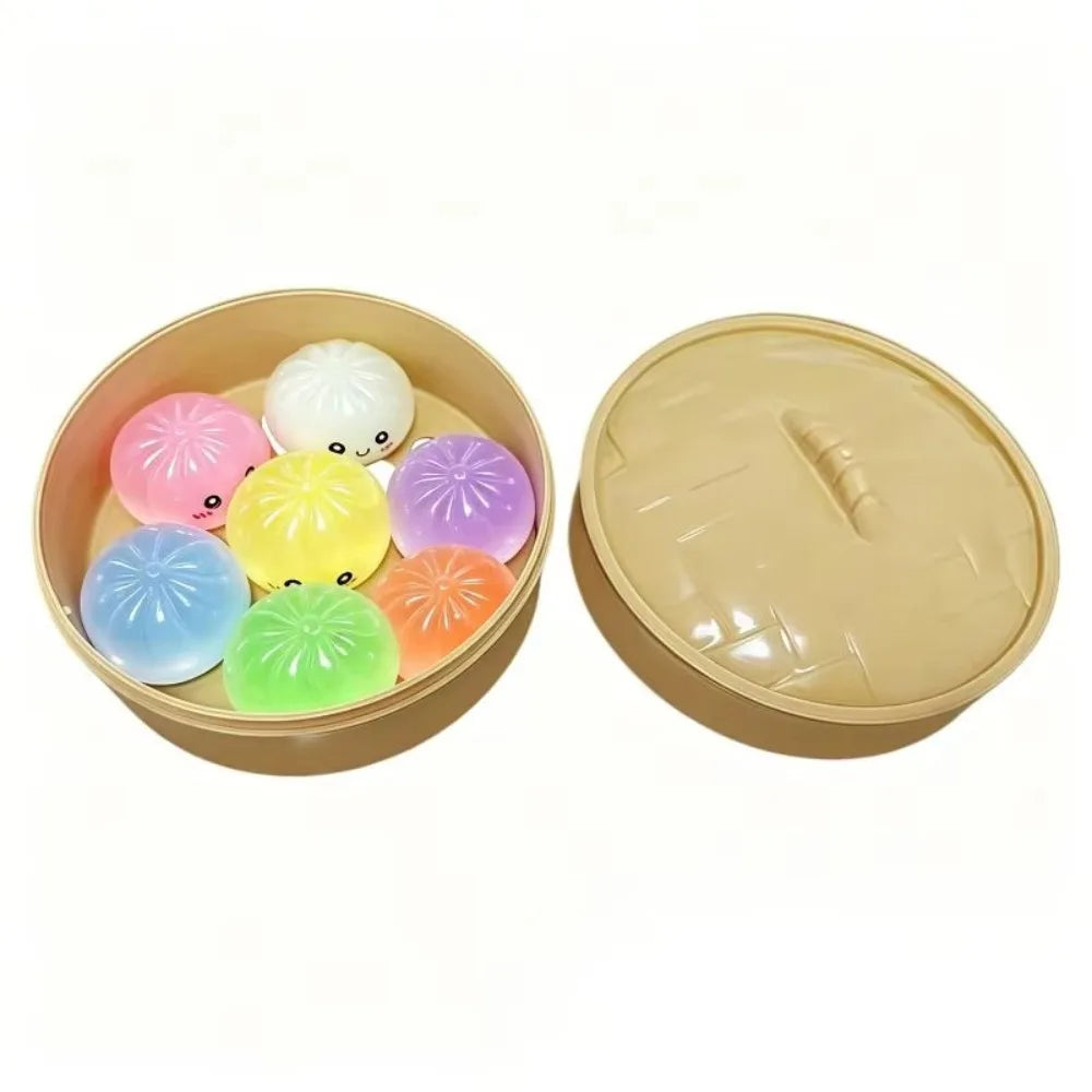 Prank Toy Soft Cute Dumplings Squishy With Steamer Squeezable Squishy Crystal Bun Pinch Food Shape Fidget Sensory Toy Kids Toy