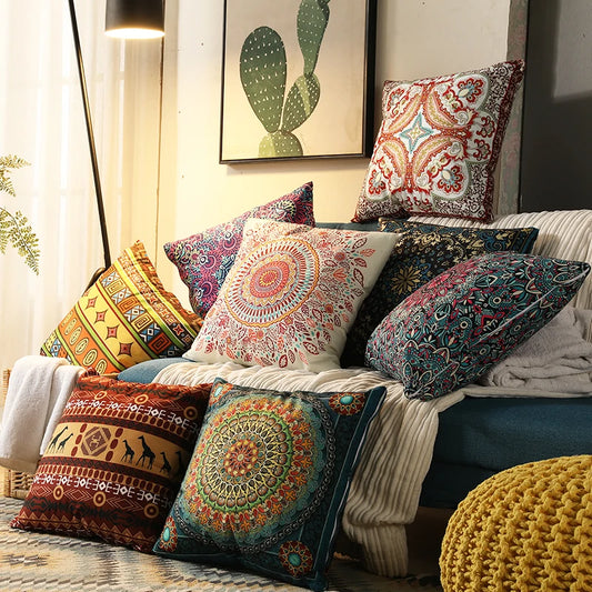 Ethnic Style Retro Pillow with Core Bohemian Square Cushion Homestay Bedroom Living Room Sofa Backrest Lumbar Pillow