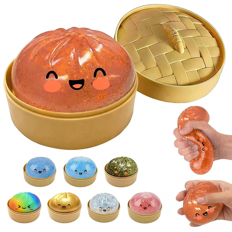 Glitter Dumpling Squishy, New Mystery Glitter Dumpling Squishies Box, Jumbo Squishy Toy with Steamer Box,