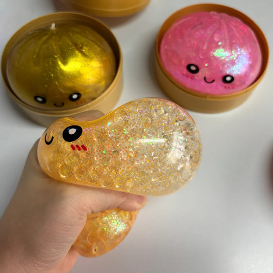 Randomly Colored Buns Dumpling with Box Dumplings Sensory Squeeze Toy for Stress Relief Fans Glitter Gift