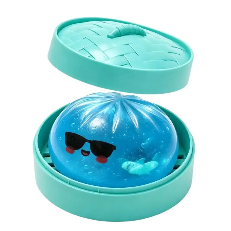 【BS】Glitter Shark Dumplings Toy Soft Slow Resilience Steamed Stuffed Bun Pinch Le Fidget With Steamer