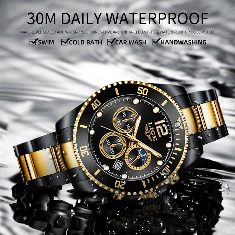 LIGE New Mens Watches for Men Sport Waterproof Stainless Steel Quartz Watch Luxury Man Business Luminous Clock Relogio Masculino
