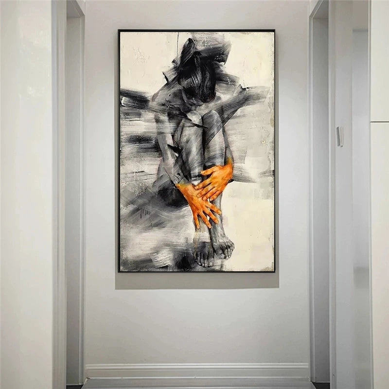 Abstract Nude Woman Art Figure Posters Canvas Painting Black and White Wall Art Picture for Living Room Home Decor (No Frame)