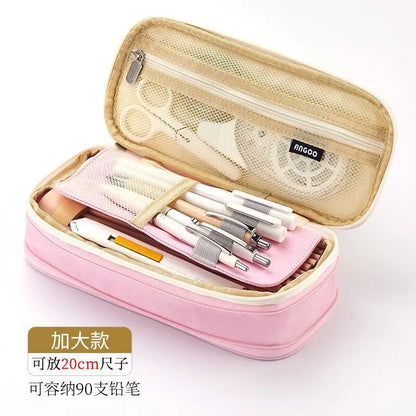 High Capacity Pencil Bag Solid Color Pen Holder School Supplies Durable Big Stationery Case Eraser Organizer for Boys Girls Gift