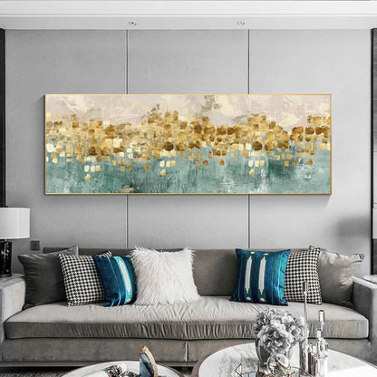 Modern Abstract Oil Painting on Canvas Posters and Prints Wall Art Golden Money Beach Pictures for Living Room Decor No Frame