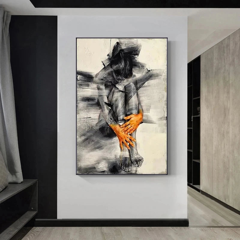 Abstract Nude Woman Art Figure Posters Canvas Painting Black and White Wall Art Picture for Living Room Home Decor (No Frame)