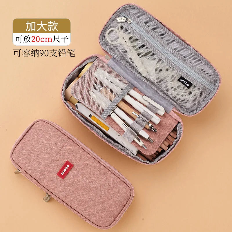 High Capacity Pencil Bag Solid Color Pen Holder School Supplies Durable Big Stationery Case Eraser Organizer for Boys Girls Gift