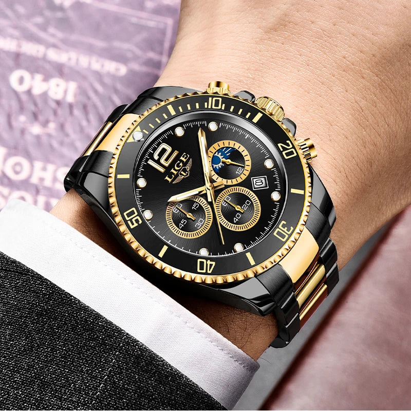 LIGE New Mens Watches for Men Sport Waterproof Stainless Steel Quartz Watch Luxury Man Business Luminous Clock Relogio Masculino