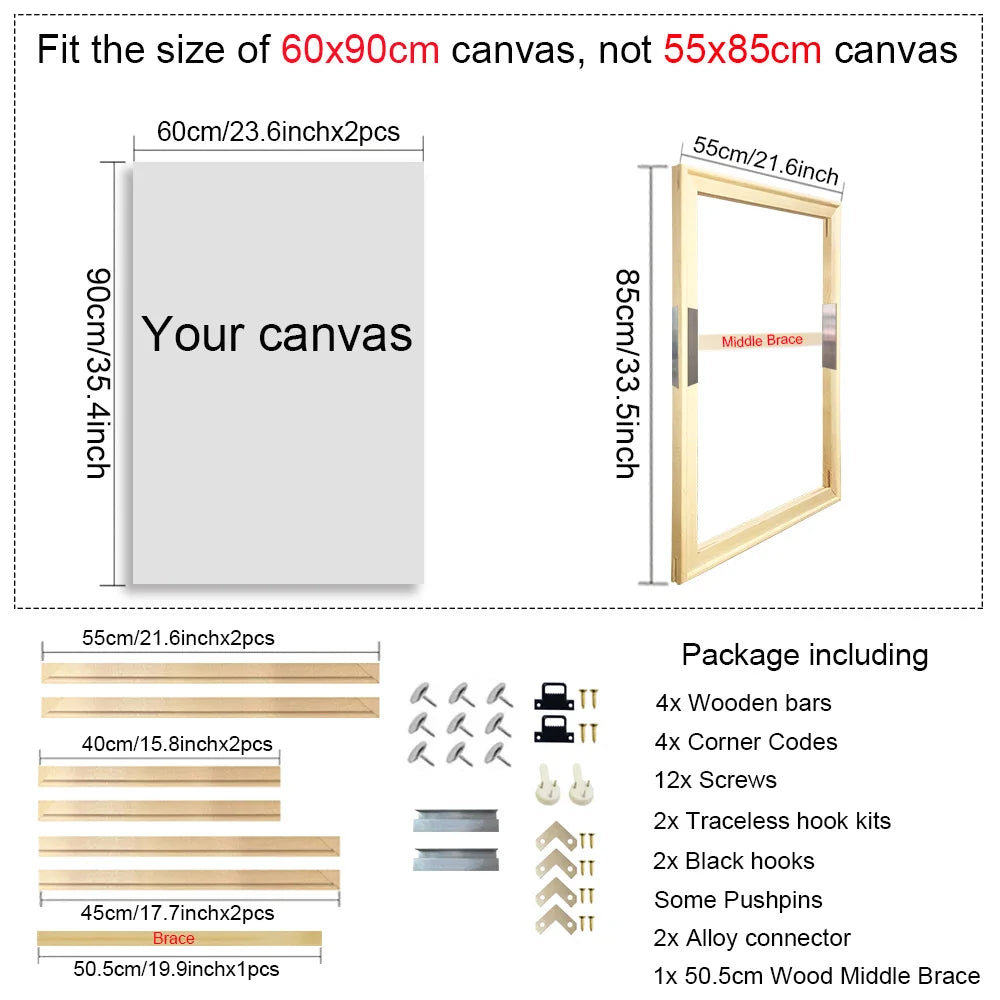 40x60 50x70 60x90 60x120 DIY Wood Frame Kit for Canvas Oil Painting Frame Bars Wood Frame for Diamond Painting Wall Art Frame