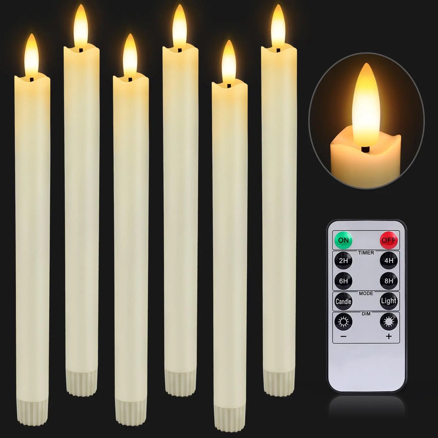 12-120pcs LED Flameless Taper Candle 3D Flickering Candlesticks with Remote Battery Operated Candles for Wedding Halloween Decor