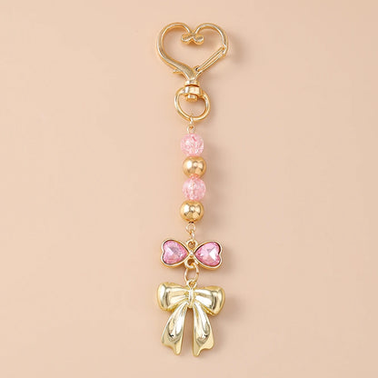 Cute Bowknot Love Heart Keychain Crystal Pearl Key Ring Pendants for Women Girls Handbag Decor DIY Handmade Key Chain Gifts