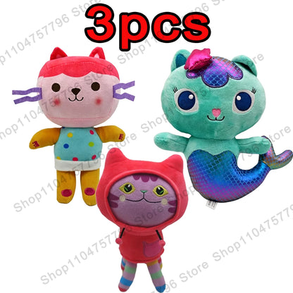 8pcs New Gabbys doll house Plush keychain Toy Mercat Cartoon Stuffed Animals Smiling Cat Car Cat Hug Gaby Girl Birthday Gift