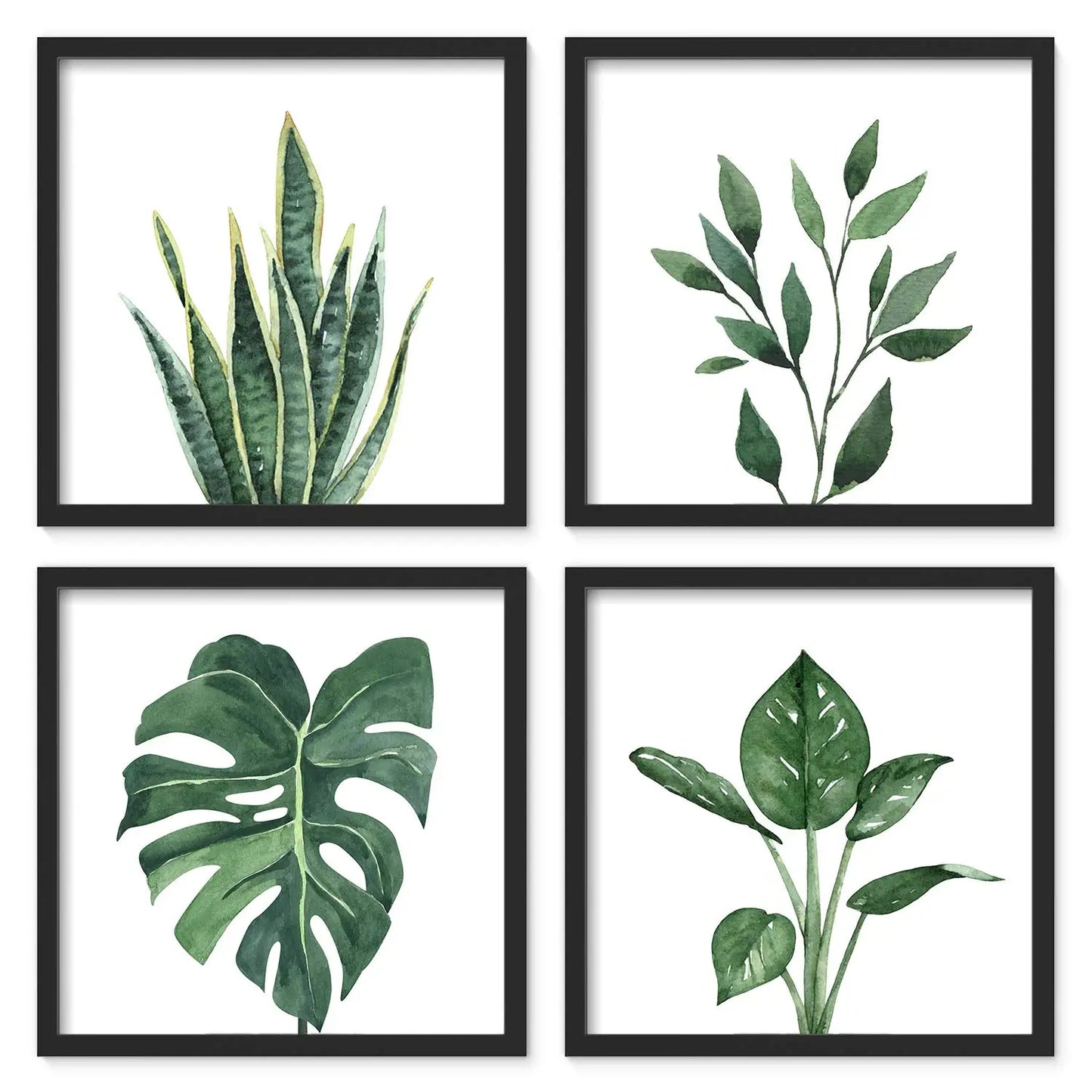 Framed Bathroom Wall Art Decor, 10x10 Inch 4 Pack Botanical Gallery Wall Frame Set Modern Farmhouse Sage Green Prints Artwork for Spa, Restroom, Bedroom, Office Decoration (Walnut)