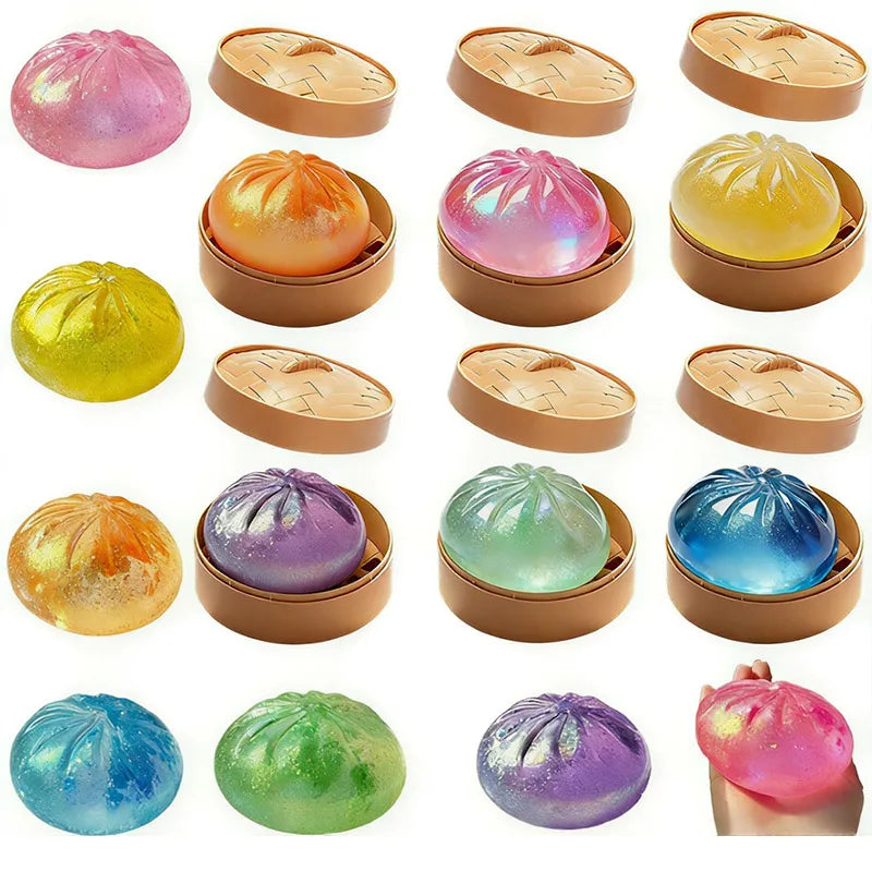 Giant Simulation Steamed Stuffed Bun Glitter Dumpling Squishy With Box Dumplings Sensory Squeeze Toy Kids Gift For Stress Relief