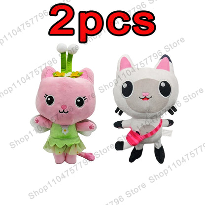 8pcs New Gabbys doll house Plush keychain Toy Mercat Cartoon Stuffed Animals Smiling Cat Car Cat Hug Gaby Girl Birthday Gift
