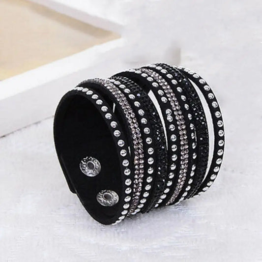Women Faux Leather Bracelet Shiny Hot Fix Rhinestone Inlaid DIY Multilayer Bracelet For Men And Women Gift