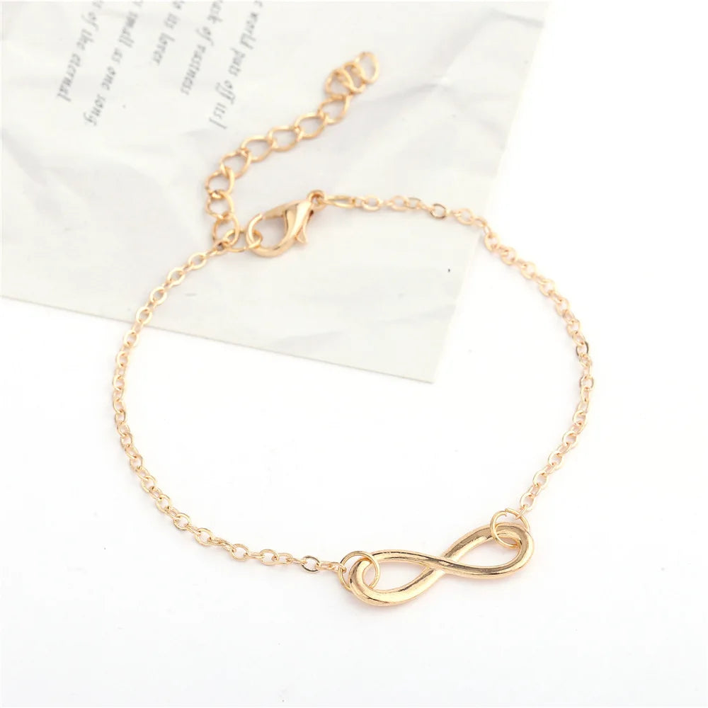Fashion Geometry Infinite Charms Bracelets Bangles for Women Silver Golden Color Link Chain Lobster Clasps Bracelet Gift Jewelry
