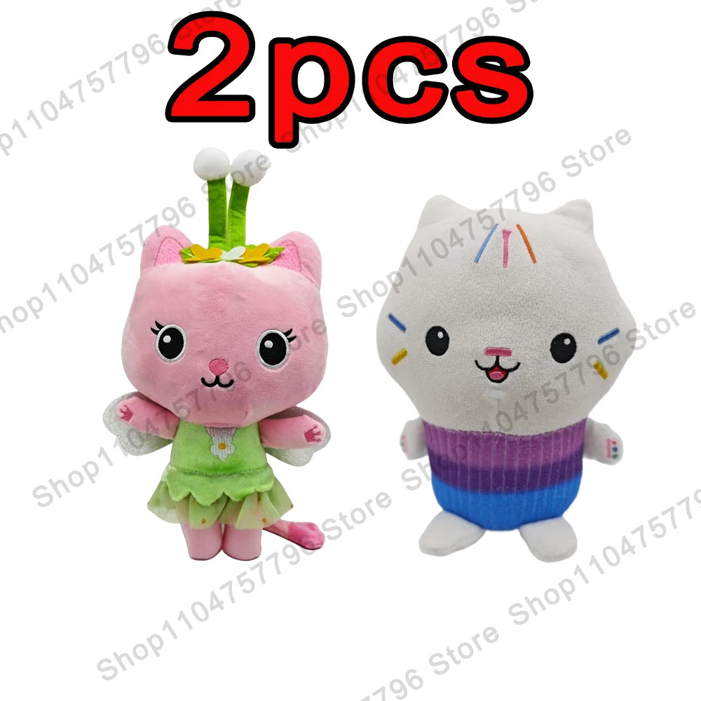 8pcs New Gabbys doll house Plush keychain Toy Mercat Cartoon Stuffed Animals Smiling Cat Car Cat Hug Gaby Girl Birthday Gift