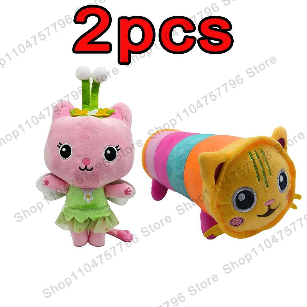 8pcs New Gabbys doll house Plush keychain Toy Mercat Cartoon Stuffed Animals Smiling Cat Car Cat Hug Gaby Girl Birthday Gift