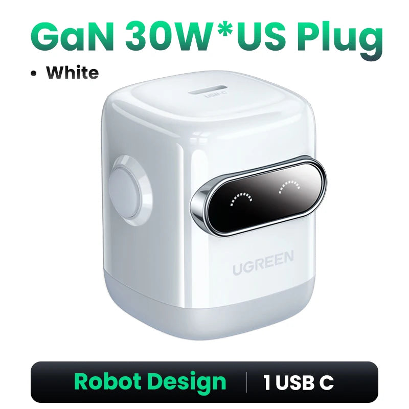【US Plug】UGREEN 65W 30W GaN Charger Robot Design QC4.0 3.0 PPS for iPhone 17 16 15 Pro Macbook Laptops Tablet PD3.0 Fast Charg