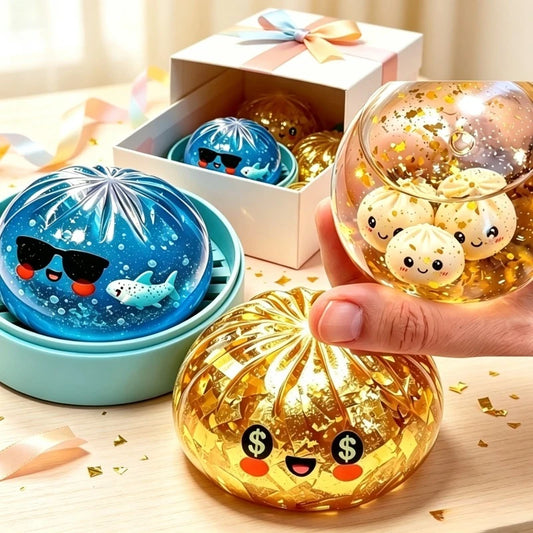 Glitter Shark Dumplings Squishy Toy Soft Slow Resilience Mini Buns Fidget with Steamer Steamed Stuffed Bun Adult Festival Gifts