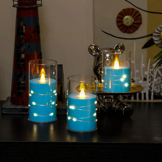 3pcs/set LED Flameless Candle Light Pink Blue Red Christmas Halloween Prayer Wedding Romantic Atmosphere String Light Candle