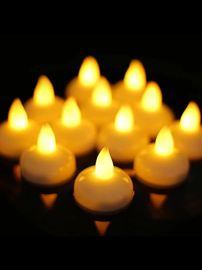 12Pcs Flickering Flameless LED Candles Light Lamp Waterproof Floating On Water LED Tea Light Battery Operated For Pool Bathtub