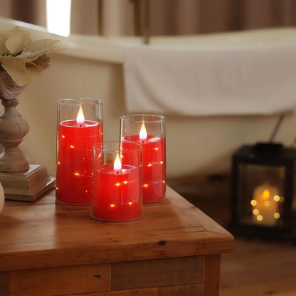 3pcs/set LED Flameless Candle Light Pink Blue Red Christmas Halloween Prayer Wedding Romantic Atmosphere String Light Candle