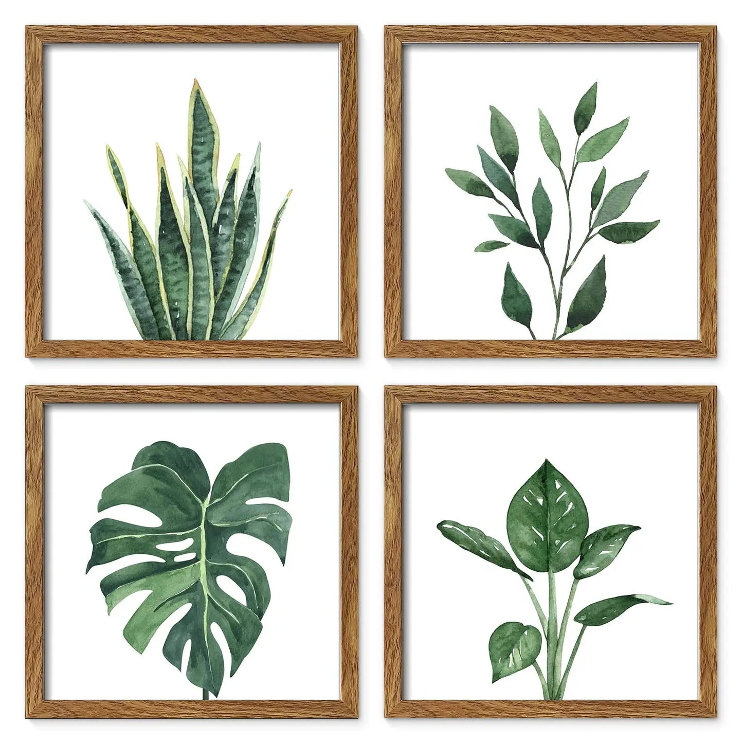 Framed Bathroom Wall Art Decor, 10x10 Inch 4 Pack Botanical Gallery Wall Frame Set Modern Farmhouse Sage Green Prints Artwork for Spa, Restroom, Bedroom, Office Decoration (Walnut)