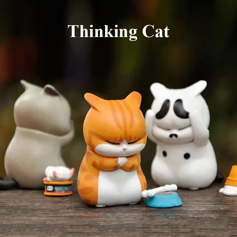 Thinking Cat Blind Box Cute Angry Orange Cat Mini Figures Kawaii Desk Decor Car Ornament Mystery Box Gift for Girls Birthday ﻿