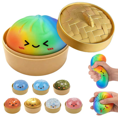 Glitter Dumpling Squishy, New Mystery Glitter Dumpling Squishies Box, Jumbo Squishy Toy with Steamer Box,