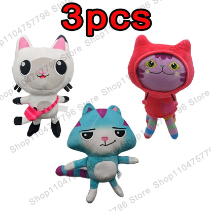 8pcs New Gabbys doll house Plush keychain Toy Mercat Cartoon Stuffed Animals Smiling Cat Car Cat Hug Gaby Girl Birthday Gift