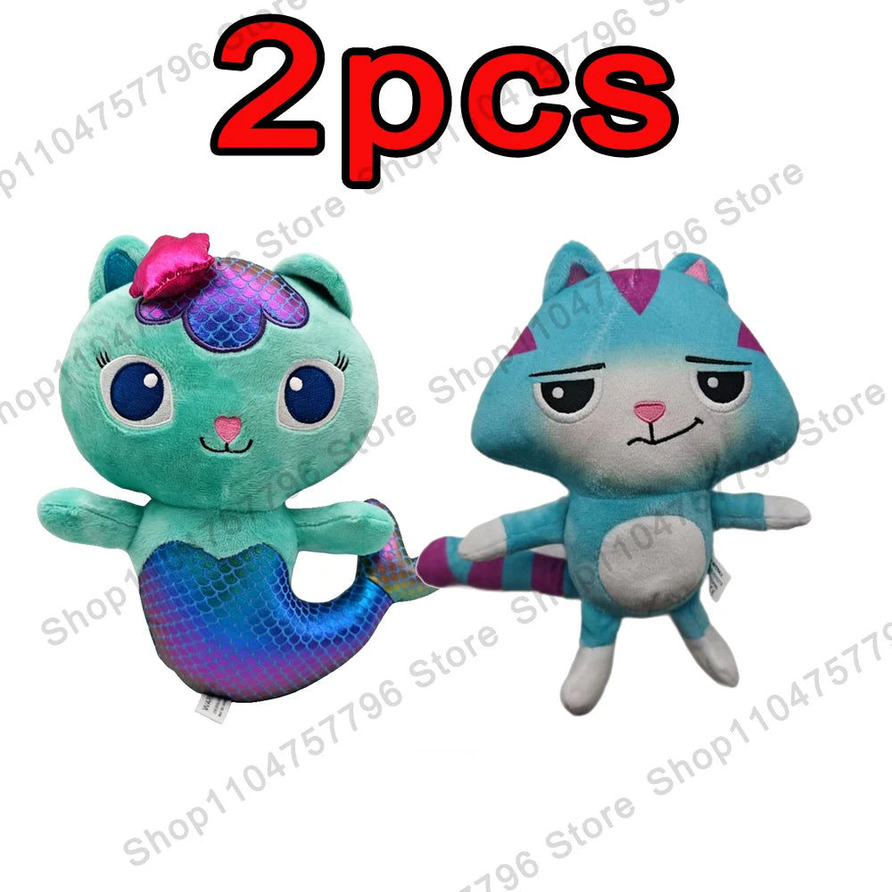 8pcs New Gabbys doll house Plush keychain Toy Mercat Cartoon Stuffed Animals Smiling Cat Car Cat Hug Gaby Girl Birthday Gift