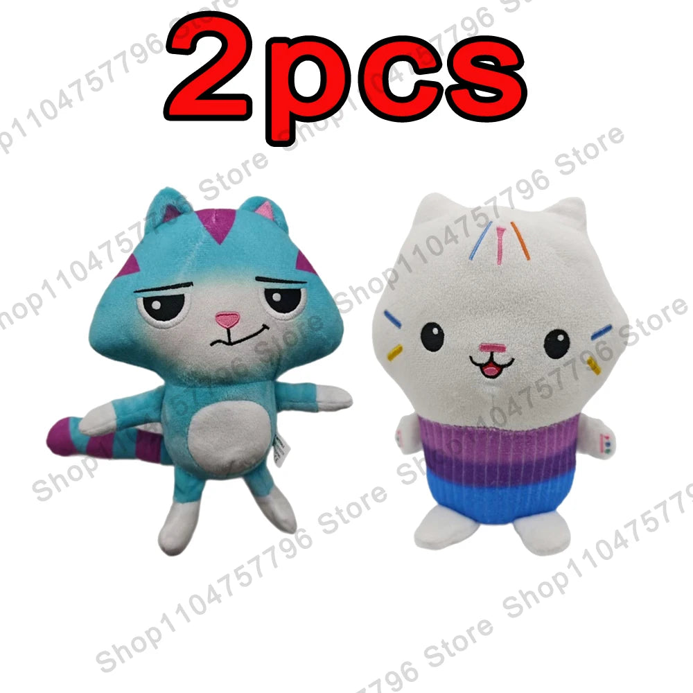 8pcs New Gabbys doll house Plush keychain Toy Mercat Cartoon Stuffed Animals Smiling Cat Car Cat Hug Gaby Girl Birthday Gift
