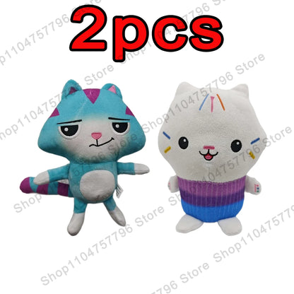 8pcs New Gabbys doll house Plush keychain Toy Mercat Cartoon Stuffed Animals Smiling Cat Car Cat Hug Gaby Girl Birthday Gift