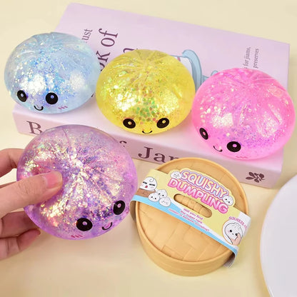 Hot Pink Glitter Dumpling Squishy Toys Colorful Simulation Birthday Gift Stress Relief Ball Bun Steamer Squeeze Suprise Gift
