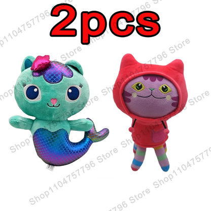 8pcs New Gabbys doll house Plush keychain Toy Mercat Cartoon Stuffed Animals Smiling Cat Car Cat Hug Gaby Girl Birthday Gift