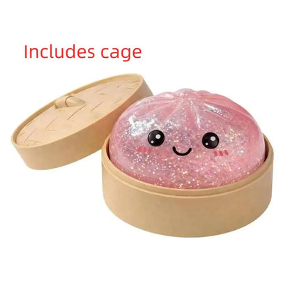 ^1Pcs Glitter Dumpling Squishy With Box Dumplings Sensory Squeeze Toy Simulated Food Decompression Toys For Stress Relief