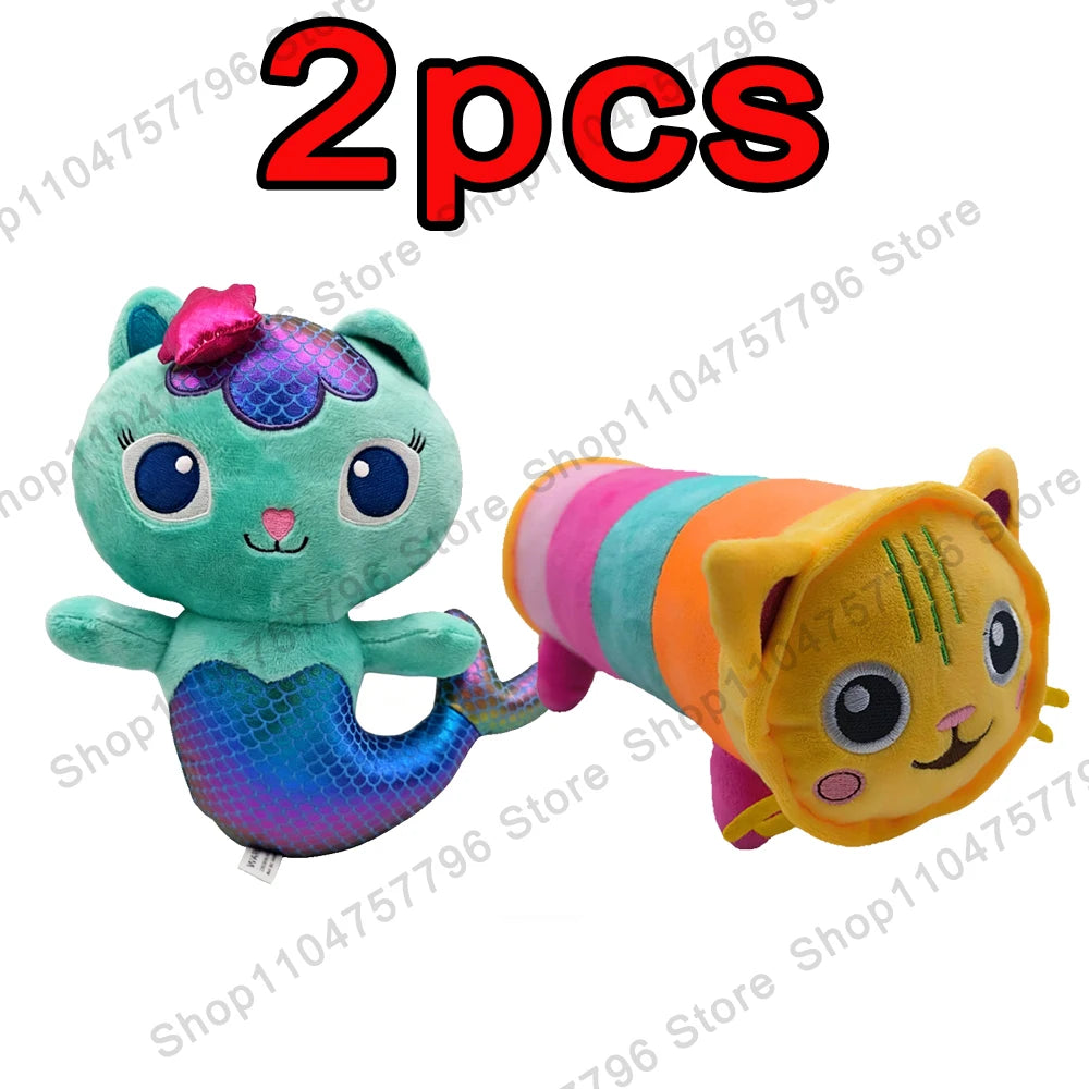 8pcs New Gabbys doll house Plush keychain Toy Mercat Cartoon Stuffed Animals Smiling Cat Car Cat Hug Gaby Girl Birthday Gift