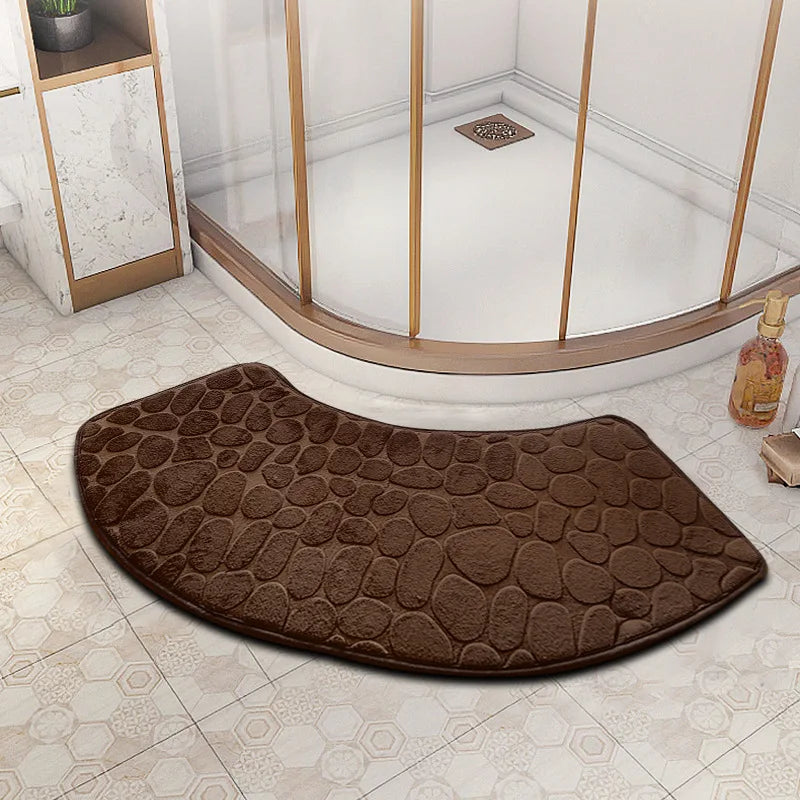 Curved Bathroom Mat — Non-Slip Pebble Texture