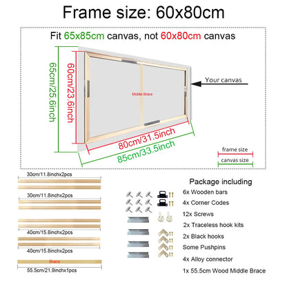 180+ Sizes DIY Wood Frames 60x90 70x100 40x50 30x40 Canvas Oil Painting Frames Wood Frame for Diamond Painting Wall Art Frame