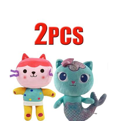 ##8-Piece Gabby Doll House Plush Toy Set 25cm Mermaid Cat Stuffed Animal Cartoon Doll Children's Christmas Gift