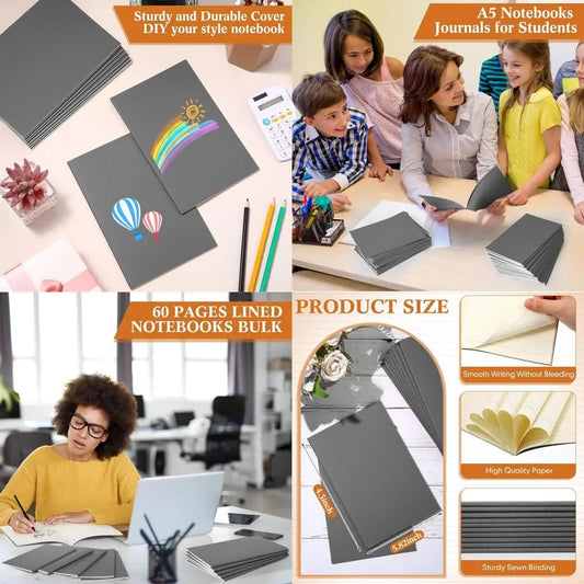 A6 Softcover Notebooks, 48 Pages, Lined, 5.82x4.13, Bulk Pack for Kids, Students, Writing, Sketch, Travel, Office Use