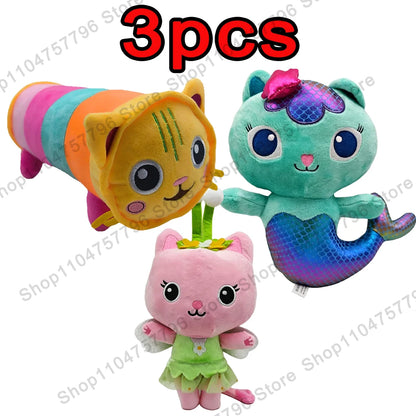 8pcs New Gabbys doll house Plush keychain Toy Mercat Cartoon Stuffed Animals Smiling Cat Car Cat Hug Gaby Girl Birthday Gift