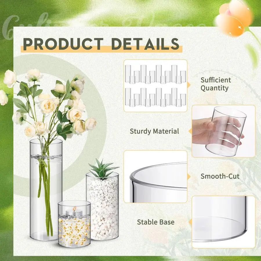 24 Pcs Plastic Cylinder Vases Tall Plastic Flower Vases for Centerpieces Hurricane Candle Holder for Home Wedding Office Party F