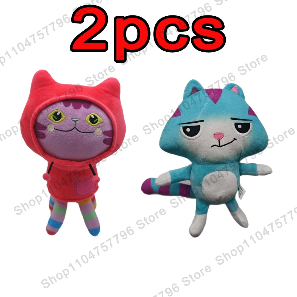8pcs New Gabbys doll house Plush keychain Toy Mercat Cartoon Stuffed Animals Smiling Cat Car Cat Hug Gaby Girl Birthday Gift