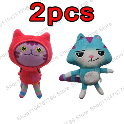 8pcs New Gabbys doll house Plush keychain Toy Mercat Cartoon Stuffed Animals Smiling Cat Car Cat Hug Gaby Girl Birthday Gift